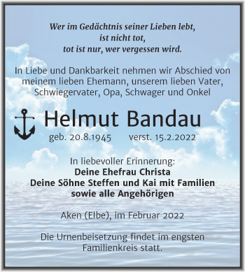 Traueranzeige von Helmut Bandau von Trauerkombi Köthen