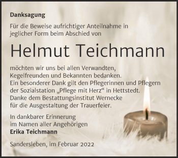 Traueranzeige von Helmut Teichmann von Trauerkombi Mansfelder Land