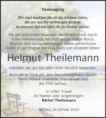 Traueranzeige von Helmut Theilemann von Trauerkombi Wittenberg