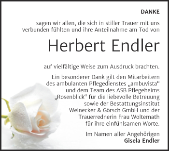 Traueranzeige von Herbert Endler von Trauerkombi Bernburg