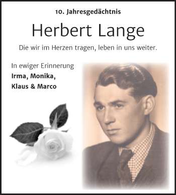 Traueranzeige von Herbert Lange von Wochenspiegel Naumburg/Nebra