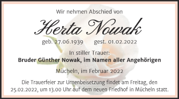 Traueranzeige von Herta Nowak von Trauerkombi Merseburg