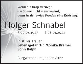 Traueranzeige von Holger Schnabel von Trauerkombi Weißenfels
