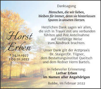 Traueranzeige von Horst Erben von Trauerkombi Köthen