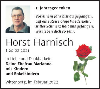 Traueranzeige von Horst Harnisch von Trauerkombi Wittenberg