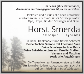Traueranzeige von Horst Smerda von Trauerkombi Merseburg