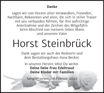 Traueranzeige von Horst Steinbrück von Mitteldeutsche Zeitung Sangerhausen