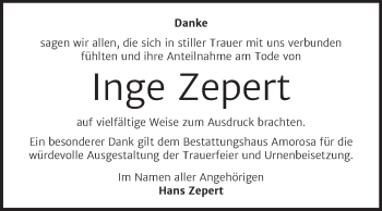 Traueranzeige von Inge Zepert von Trauerkombi Dessau