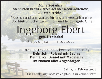 Traueranzeige von Ingeborg Ebert von Trauerkombi Wittenberg