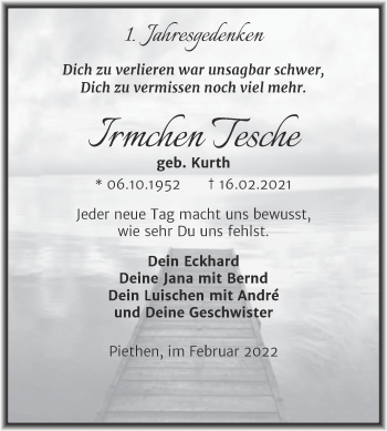 Traueranzeige von Irmchen Tesche von Trauerkombi Köthen