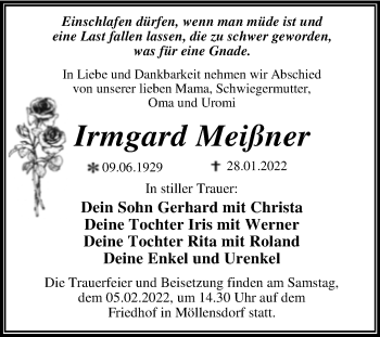 Traueranzeige von Irmgard Meißner von Mitteldeutsche Zeitung
