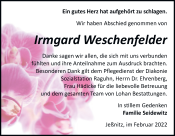 Traueranzeige von Irmgard Weschenfelder von Trauerkombi Bitterfeld