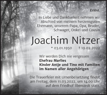 Traueranzeige von Joachim Nitzer von Trauerkombi Bernburg