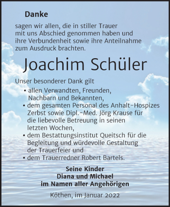 Traueranzeige von Joachim Schüler von Trauerkombi Köthen