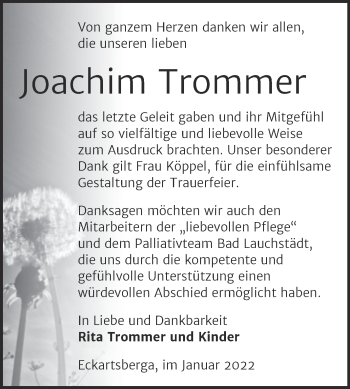 Traueranzeige von Joachim Trommer von Wochenspiegel Naumburg/Nebra