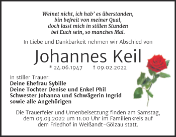 Traueranzeige von Johannes Keil von Trauerkombi Köthen