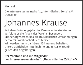 Traueranzeige von Johannes Krause von Trauerkombi Zeitz