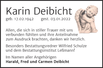 Traueranzeige von Karin Deibicht von Trauerkombi Wittenberg