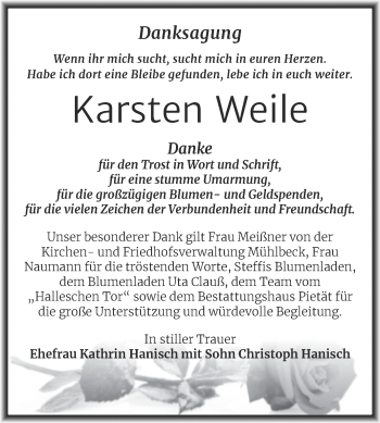 Traueranzeige von Karsten Weile von Trauerkombi Bitterfeld