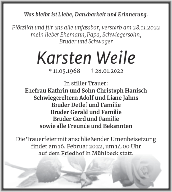 Traueranzeige von Karsten Weile von Trauerkombi Bitterfeld