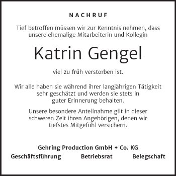 Traueranzeige von Katrin Gengel von Wochenspiegel Weißenfels