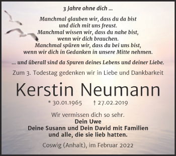 Traueranzeige von Kerstin Neumann von Trauerkombi Wittenberg
