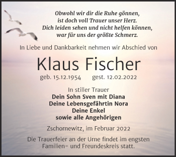 Traueranzeige von Klaus Fischer von Trauerkombi Wittenberg