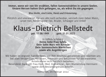 Traueranzeige von Klaus Dietrich Bellstedt von Trauerkombi Mansfelder Land