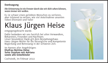 Traueranzeige von Klaus Jürgen Heise von Trauerkombi Aschersleben