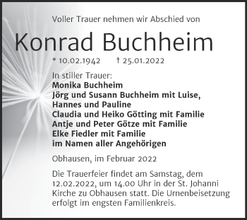 Traueranzeige von Konrad Buchheim von Trauerkombi Merseburg