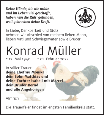 Traueranzeige von Konrad Müller von Wochenspiegel Naumburg/Nebra