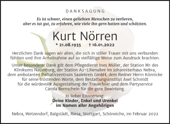 Traueranzeige von Kurt Nörren von Wochenspiegel Naumburg/Nebra