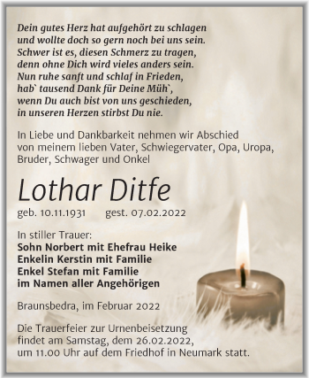 Traueranzeige von Lothar Ditfe von Trauerkombi Merseburg