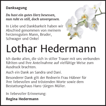 Traueranzeige von Lothar Hedermann von Trauerkombi Aschersleben