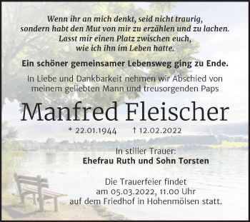Traueranzeige von Manfred Fleischer von Trauerkombi Weißenfels
