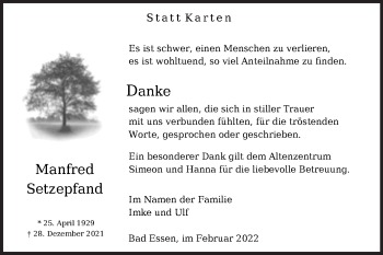 Traueranzeige von Manfred Setzepfand von Mitteldeutsche Zeitung Sangerhausen