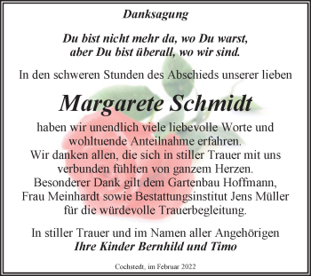 Traueranzeige von Margarete Schmidt von Trauerkombi Aschersleben