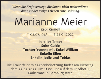 Traueranzeige von Marianne Meier von Trauerkombi Bernburg