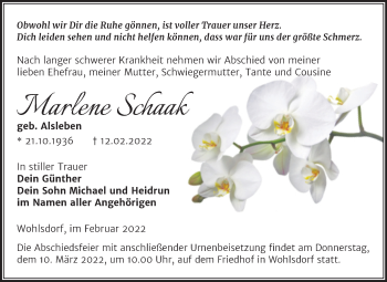 Traueranzeige von Marlene Schaak von Trauerkombi Bernburg