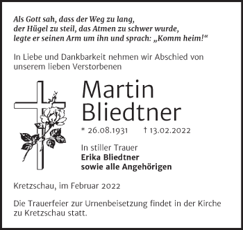 Traueranzeige von Martin Bliedtner von Trauerkombi Zeitz