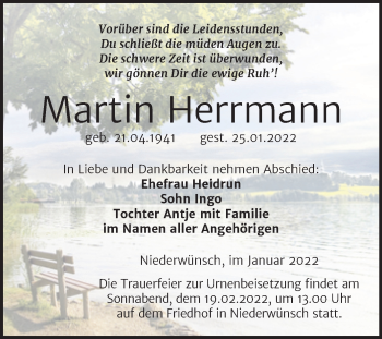 Traueranzeige von Martin Herrmann von Trauerkombi Merseburg
