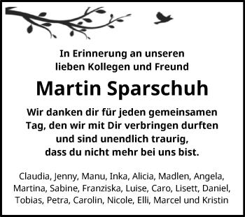 Traueranzeige von Martin Sparschuh von Naumburger Tageblatt