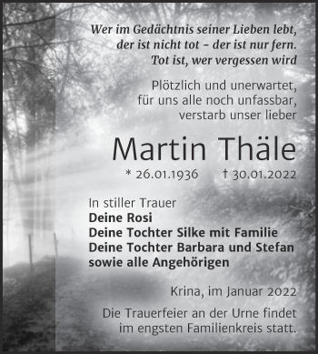 Traueranzeige von Martin Thäle von Trauerkombi Bitterfeld