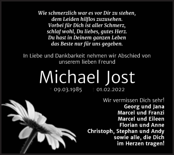Traueranzeige von Michael Jost von Trauerkombi Wittenberg