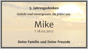 Traueranzeige von Mike Abendroth von Trauerkombi Dessau