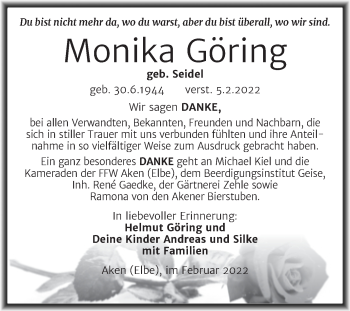 Traueranzeige von Monika Göring von Trauerkombi Köthen