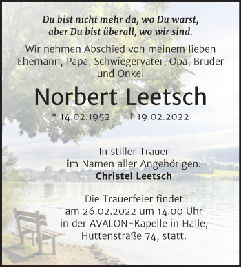 Traueranzeige von Norbert Leetsch von Mitteldeutsche Zeitung Merseburg/Querfurt