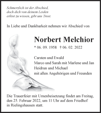 Traueranzeige von Norbert Melchior von Trauerkombi Weißenfels