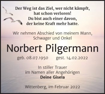 Traueranzeige von Norbert Pilgermann von Trauerkombi Wittenberg