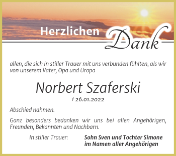 Traueranzeige von Norbert Szaferski von Trauerkombi Dessau